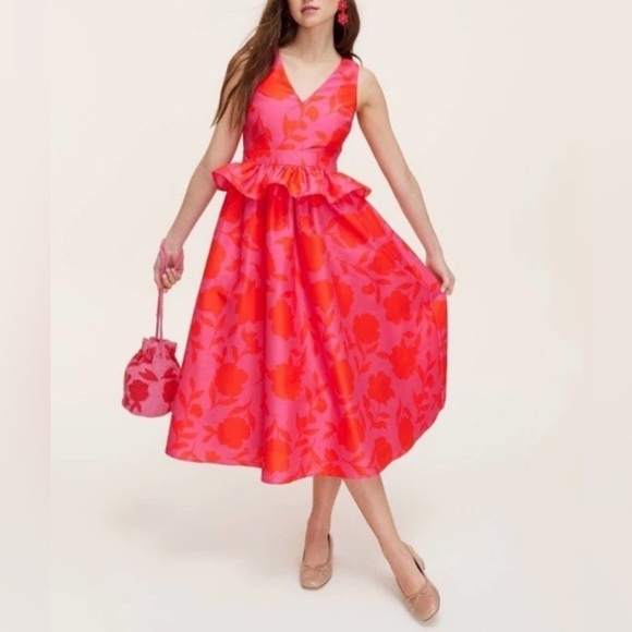Kate Spade NY x Target Classic Rose Peplum Midi Dress Size 6 - Picture 1 of 14